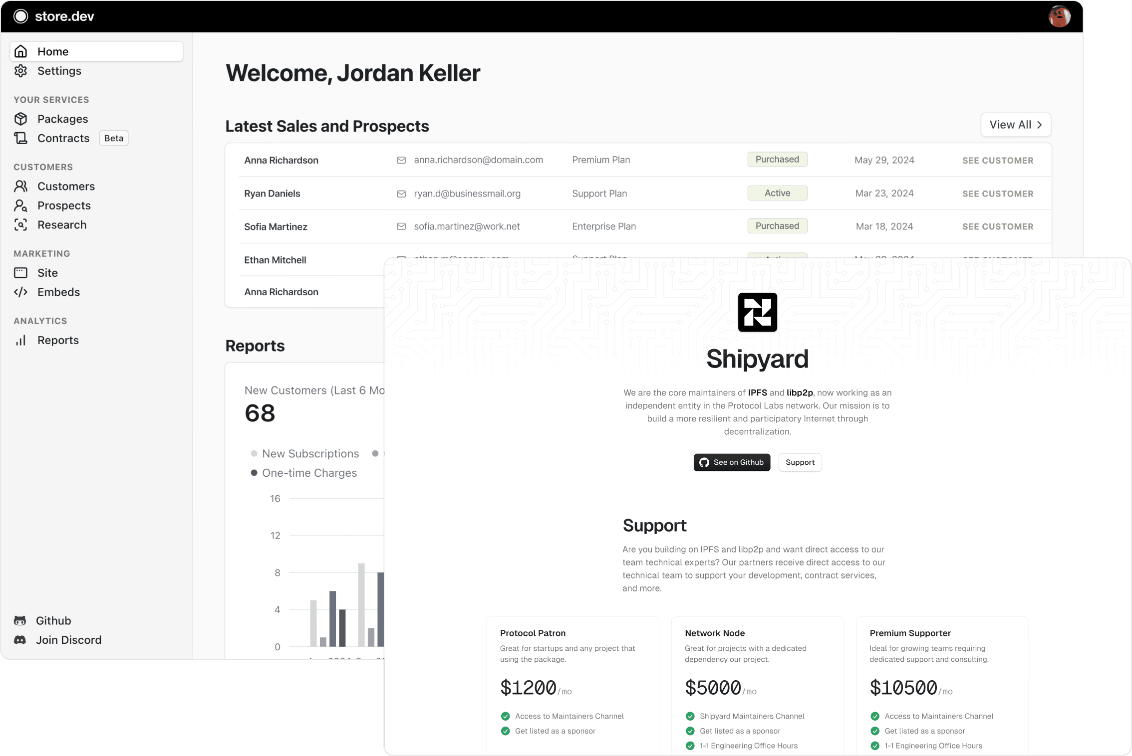 product screenshots of dashboard and landing page